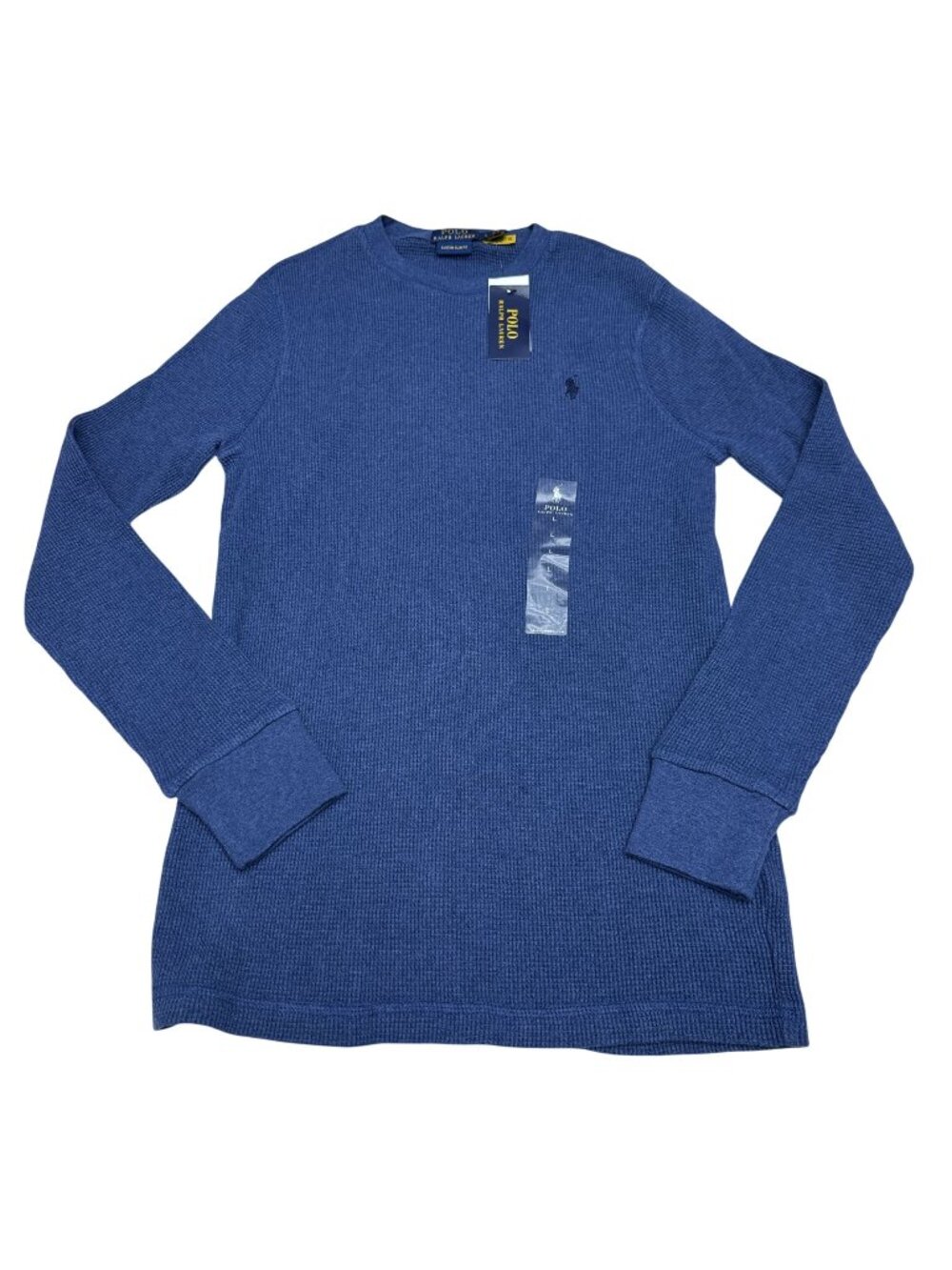 NWT Polo Ralph Lauren Men's Blue Waffle Knit LS Crewneck Thermal Shirt, Size L